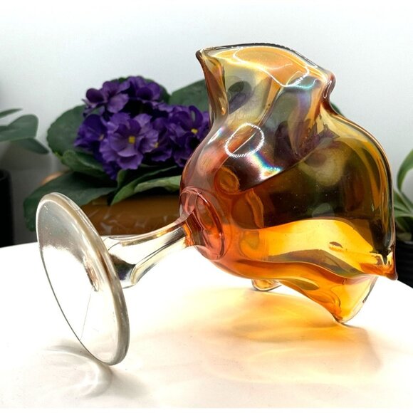 Vintage Iridescent Marigold Carnival Glass Compote Dish - Picture 8 of 8